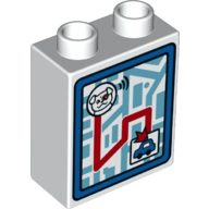 Duplo Brick 1 × 2 × 2 with Map with Dog and Car Print in Weiß