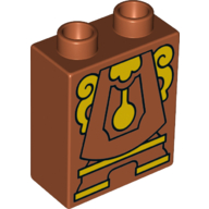 Duplo Brick 1 × 2 × 2 with Bottom Tube with Bottom Clock (Cogsworth) Print Dark Orange