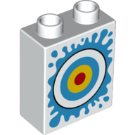 Duplo Brick 1 × 2 × 2 with Bottom Tube, Target and Water Splash Print White