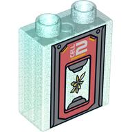 Duplo Brick 1 × 2 × 2 with Coral Frame, Crystal, 'CELL 2' Print Opal Trans-Light Blue