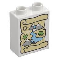 Duplo Brick 1 × 2 × 2 with Treasure Map, Mountains, River print White