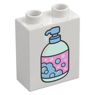 Duplo Brick 1 × 2 × 2 with Bottom Tube, Hand Soap Dispenser Print Weiß