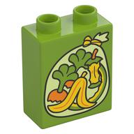Duplo Brick 1 × 2 × 2 with Trash Bag, Banana Peel, Apple Core, Carrot Tops print Lime