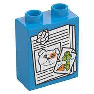 Duplo Brick 1 × 2 × 2 with Papers, Dog, Vegetables print Dark Azure