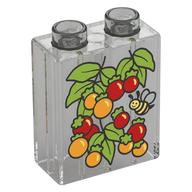 Duplo Brick 1 × 2 × 2 with Tomato Plant, Bee print Trans-Clear