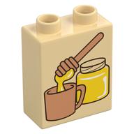 Duplo Brick 1 × 2 × 2 with Bottom Tube, Honey Jar, Dripper, and Mug Print Tan