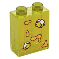 Duplo Brick 1 × 2 × 2 with Bottom Tube, Bees and Honeycomb Print Transparent-Gelb