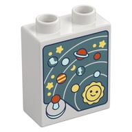 Duplo Brick 1 × 2 × 2 with Bottom Tube, Solar System and Stars Print White