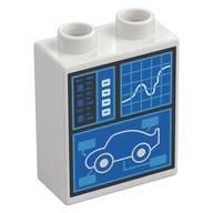 Duplo Brick 1 × 2 × 2 with Computer Screen, Graph, Car Model print White