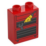Duplo Brick 1 × 2 × 2 with Tool Chest, Drill, Wrench print Rot