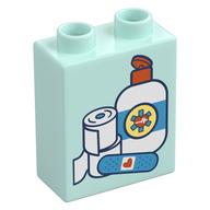 Duplo Brick 1 × 2 × 2 with Bandages, Bottle print Light Aqua