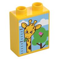 Duplo Brick 1 × 2 × 2 with Measuring Tape, Top Half Giraffe, Tree print Yellow