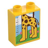 Duplo Brick 1 × 2 × 2 with Measuring Tape, Bottom Half Giraffe, Tree print Gelb