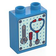 Duplo Brick 1 × 2 × 2 with Tool Rack, Wrench, Screwdriver, Stethoscope print Dark Azure