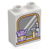 Duplo Brick 1 × 2 × 2 with Mirror, Toothbrush, Duplo Elephant Print in Weiß