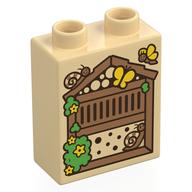Duplo Brick 1 × 2 × 2 with Bottom Tube, Beehive Print Beige