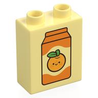 Duplo Brick 1 × 2 × 2 with Bottom Tube, Orange Juice Carton Print Leuchtendes Hellgelb
