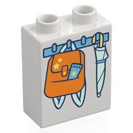 Duplo Brick 1 × 2 × 2 with Bottom Tube, Hooks with Bag and Unbrella Print White