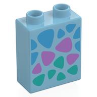 Duplo Brick 1 × 2 × 2 with Bottom Tube, Dark Azure, Medium Lavender, and Dark Turquoise Triangular Spots Print Medium Azure