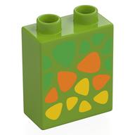 Duplo Brick 1 × 2 × 2 with Bottom Tube, Green, Orange, and Yellow Triangular Spots Print Limette