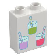 Duplo Brick 1 × 2 × 2 with Lime, Lavender, and Coral Lemonade Glasses print Weiß