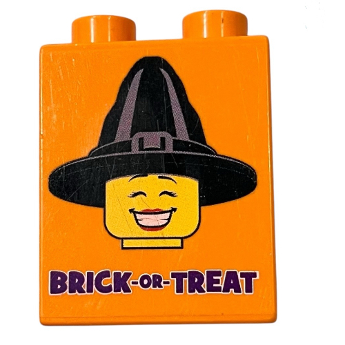 Duplo Stein 1 × 2 × 2 mit unten Rohr und 'LEGOLAND CALIFORNIA RESORT BRICK OR TREAT PARTY NIGHTS 2017 ' Druck Orange