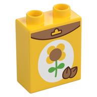 Duplo Brick 1 × 2 × 2 with Sunflower Seed Box print Yellow
