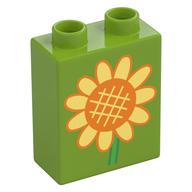 Duplo Brick 1 × 2 × 2 with Sunflower print Lime