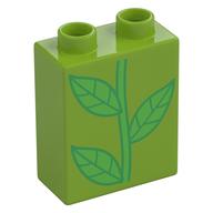 Duplo Brick 1 × 2 × 2 with Green Stem print Limette