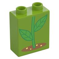 Duplo Brick 1 × 2 × 2 with Green Stem, Ground print Lime