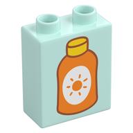 Duplo Brick 1 × 2 × 2 with Orange Sunscreen Bottle print Light Aqua