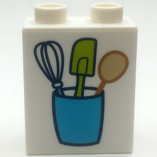Duplo Brick 1 × 2 × 2 with Kitchen Appliances print Weiß