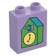 Duplo Brick 1 × 2 × 2 with Green Coocoos Clock print Lavendel