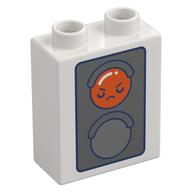 Duplo Brick 1 × 2 × 2 with Red/Green Traffic Light, Face print Weiß