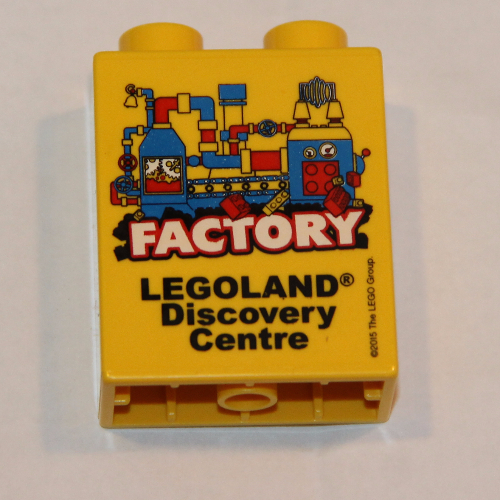 Duplo Brick 1 × 2 × 2 with Bottom Tube, LEGOLAND Discovery Centre Factory Print - 2012 Yellow