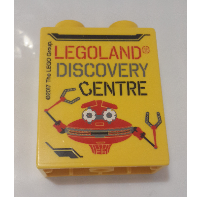 Duplo Brick 1 × 2 × 2 with 'LEGOLAND DISCOVERY CENTRE' and Robot Print 2017 in Gelb