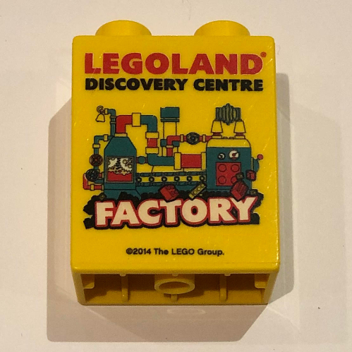 Duplo Brick 1 × 2 × 2 with Legoland Discovery Centre Factory Print - 2014 Gelb