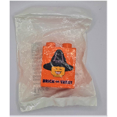 Duplo Brick 1 × 2 × 2 with Bottom Tube with Smiling Witch / 'Legoland California Resort Brick-or-Treat Party Nights 2015' print Orange