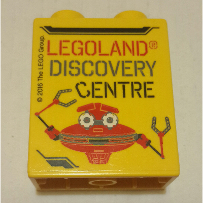 Duplo Brick 1 × 2 × 2 with Bottom Tube with 'LEGOLAND DISCOVERY CENTRE', '2016', and Robot Print Yellow
