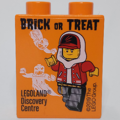 Duplo Brick 1 × 2 × 2 with Bottom Tube, Legoland Discovery Centre Brick Or Treat Print - 2019 Orange