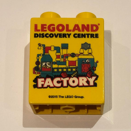 Duplo Brick 1 × 2 × 2 with Bottom Tube, Legoland Discovery Centre Factory 2015 Print Gelb