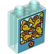 Duplo Brick 1 × 2 × 2 with Bottom Tube and Fish Tank Print Transparent-Hellblau