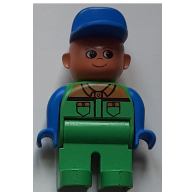 Duplo Figure, Early, Cap Blue, Green Legs, Shirt with Collar and Two Pockets Print Green