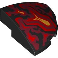 Brick Round Corner, Curved 3 × 3 × 1 Quarter Circle with Red and Yellow Flames print Black