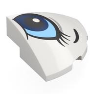 Brick Round Corner, Curved 3 × 3 × 1 Quarter Circle with Bright Light Blue/Dark Blue Eye, Left print Weiß