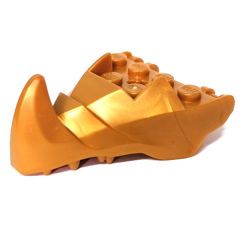 Creature Body Part, Dragon Head Lower Jaw with 6 Studs on Top, Spike, Teeth [PLAIN] in Pearl Gold