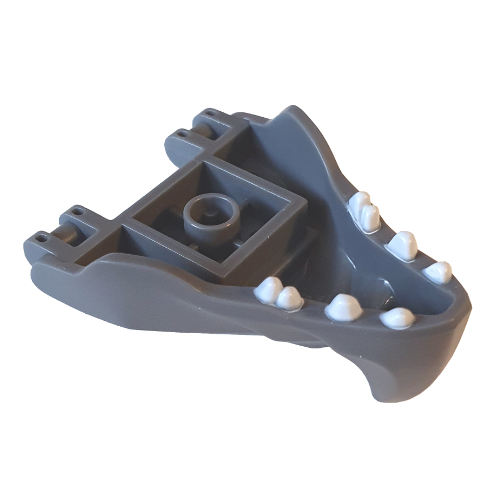 Creature Body Part, Dragon Head Lower Jaw with 6 Studs on Top, Spike, White Teeth Print Dunkelblaugrau