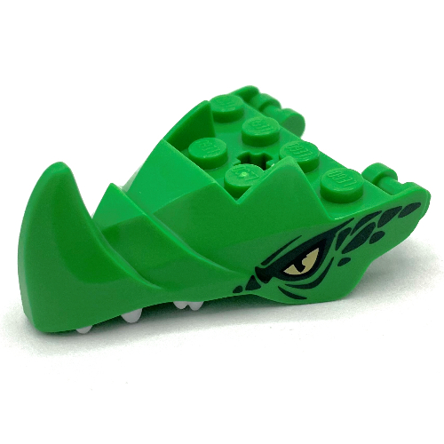 Creature Body Part, Dragon Head Lower Jaw with 6 Studs on Top, Spike, Dark Green Markings, Yellow Eye, White Teeth print Hellgrün