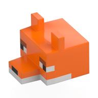 Animal Body Part, Fox Head Blocky with White Underside, Black Eyes, Nose print Orange