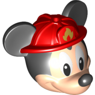 Minifig Head Special with Black Mouse Ears and Nose, Red Fire Fighter Helmet print (Mickey Mouse) Light Nougat
